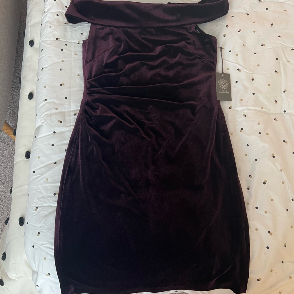 Deep purple velvet dress.